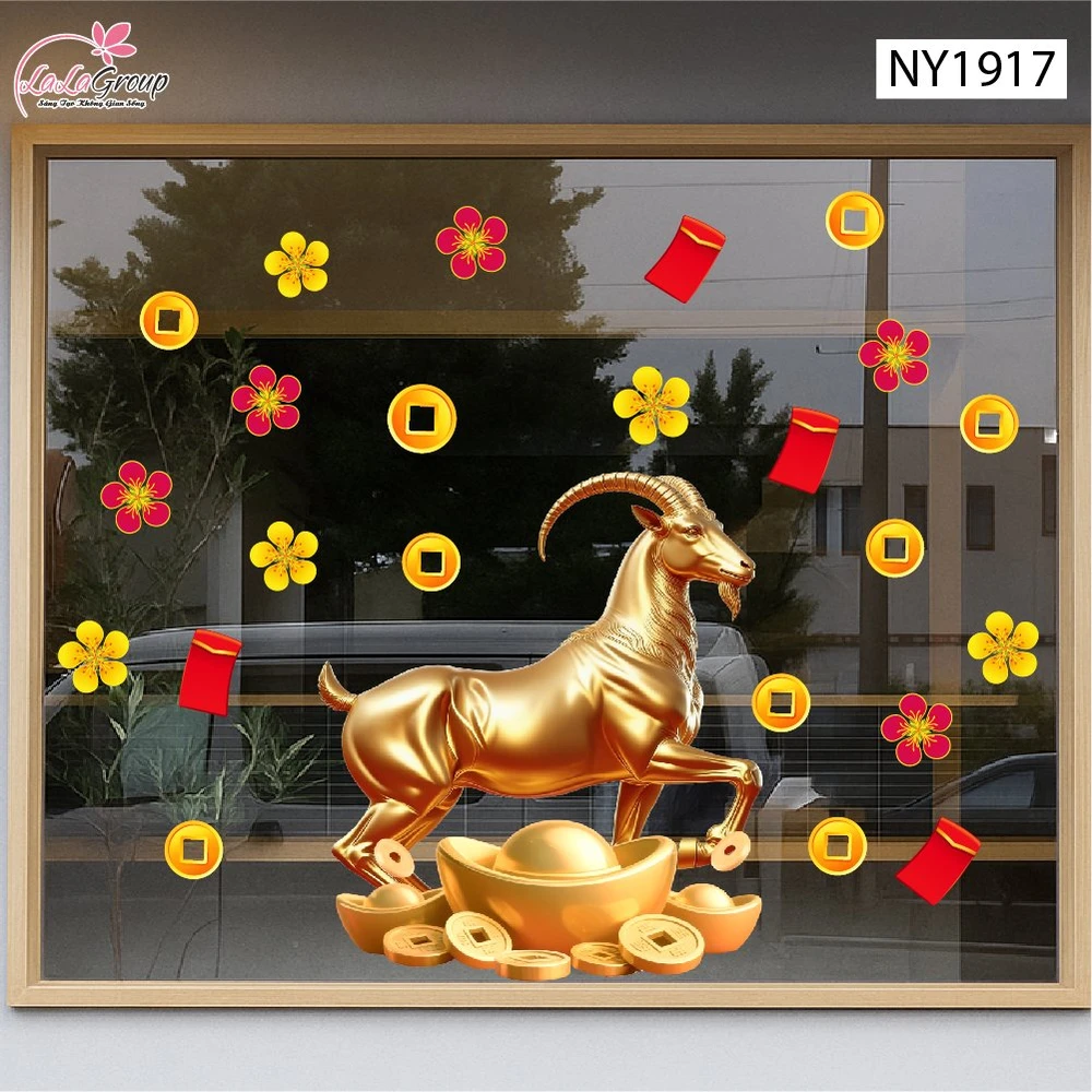 Decal Trang Trí Tết Dê Vàng Đón Tết Đinh Mùi Tài Lộc Phú Quý