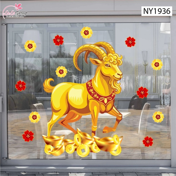 Decal Trang Trí Tết Dê Vàng Vui Xuân Đón Tài Lộc