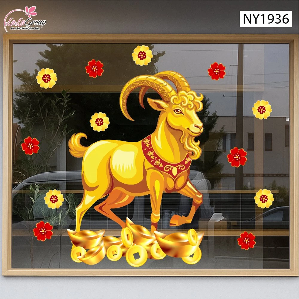 Decal Trang Trí Tết Dê Vàng Vui Xuân Đón Tài Lộc