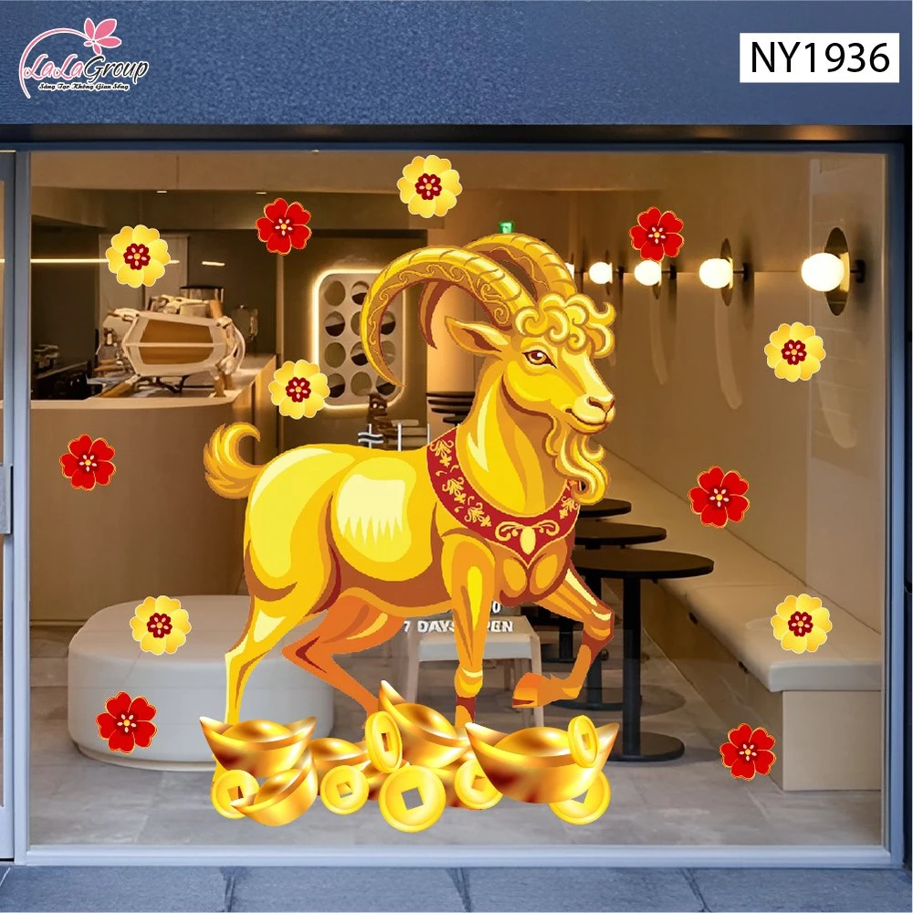 Decal Trang Trí Tết Dê Vàng Vui Xuân Đón Tài Lộc