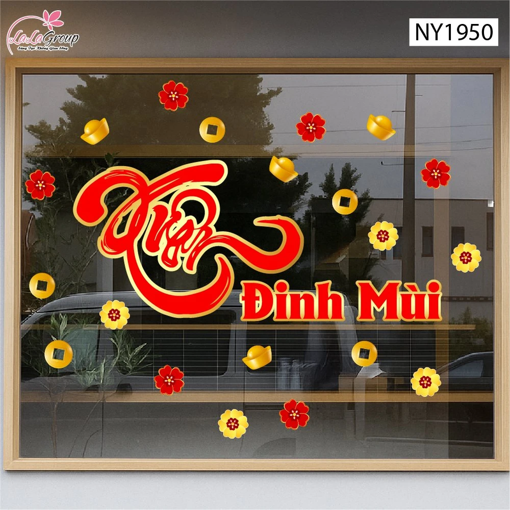 Decal Trang Trí Tết Xuân Đinh Mùi Và Mai Vàng