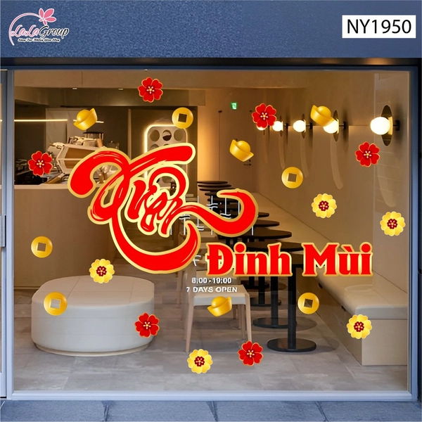 Decal Trang Trí Tết Xuân Đinh Mùi Và Mai Vàng