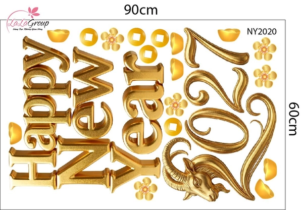 Decal Tết Happy New Year 2027 Chữ Vàng