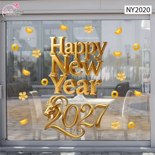 Decal Tết Happy New Year 2027 Chữ Vàng