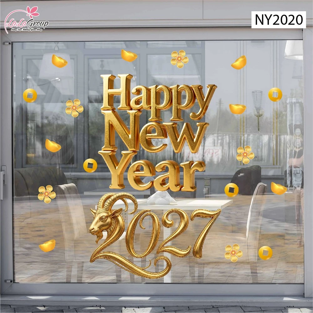 Decal Tết Happy New Year 2027 Chữ Vàng