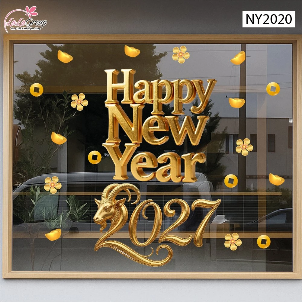 Decal Tết Happy New Year 2027 Chữ Vàng