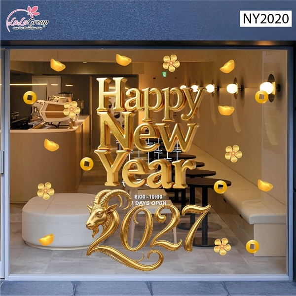 Decal Tết Happy New Year 2027 Chữ Vàng