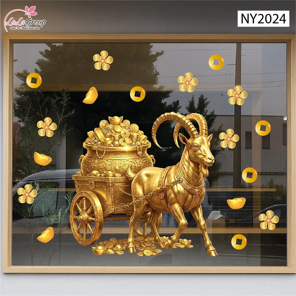Decal Trang Trí Tết Dê Vàng Đón Xuân Đại Phát