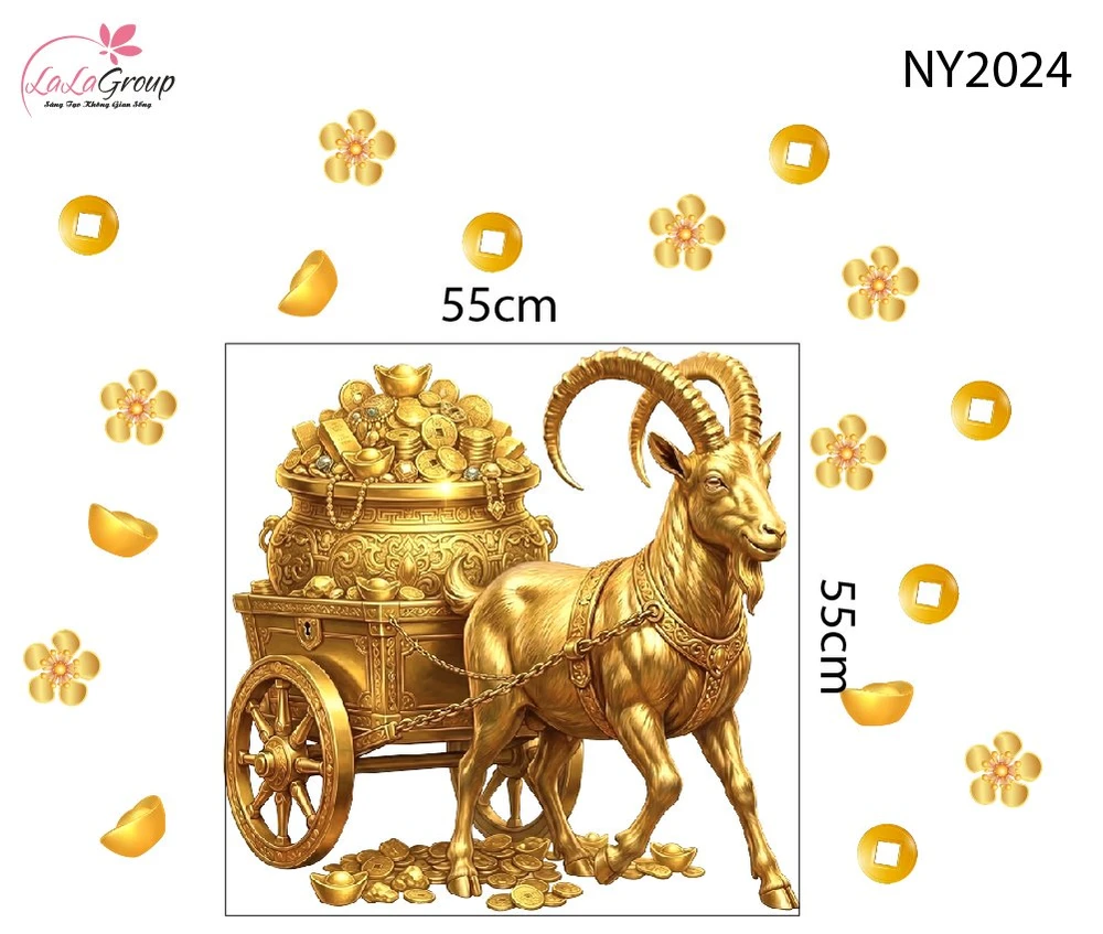 Decal Trang Trí Tết Dê Vàng Đón Xuân Đại Phát