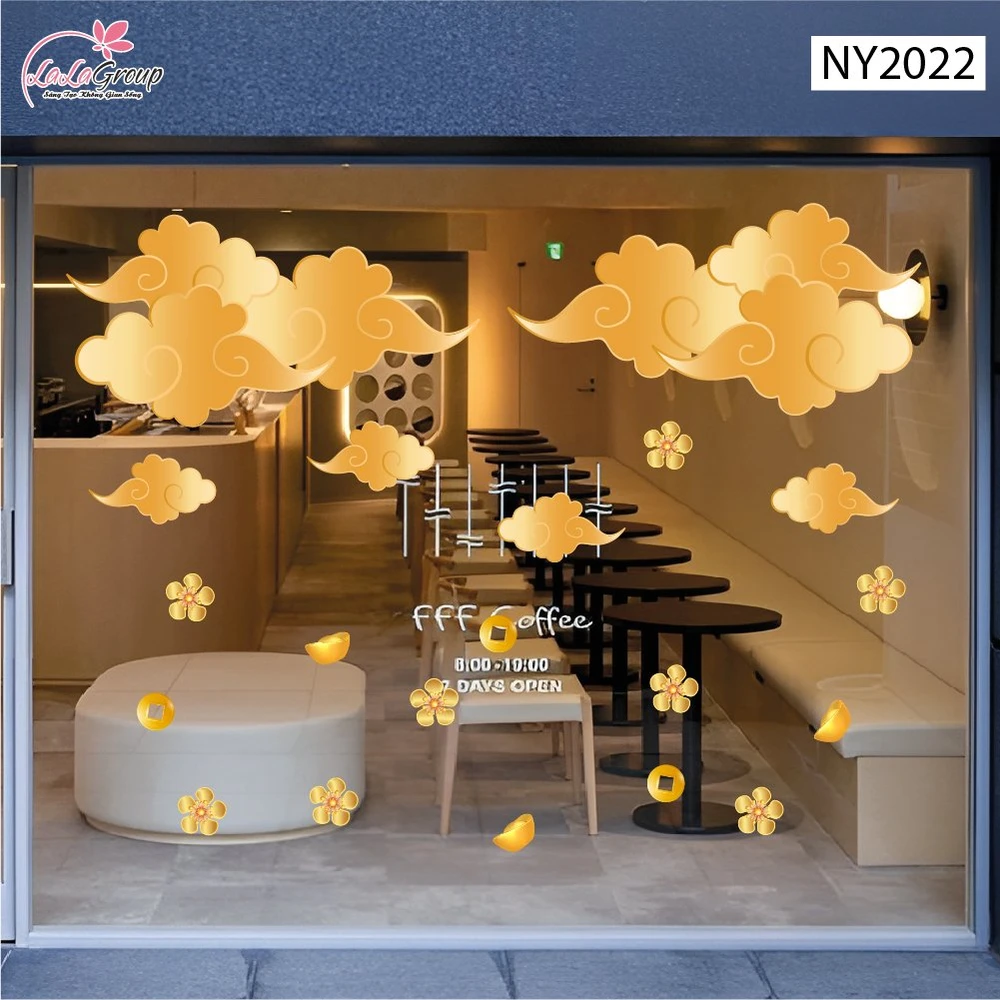 Decal Trang Trí Tết Mây Vàng Rước Tài Đón Lộc
