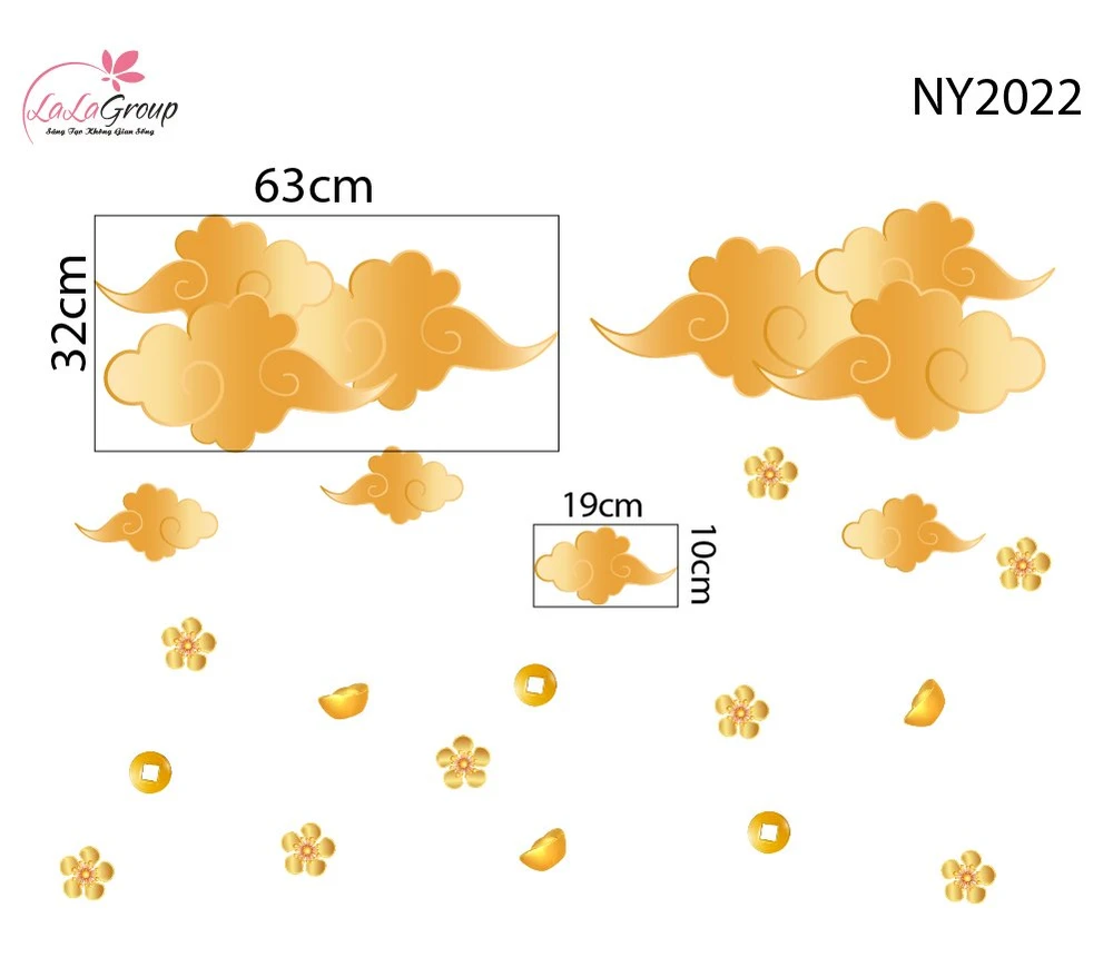 Decal Trang Trí Tết Mây Vàng Rước Tài Đón Lộc