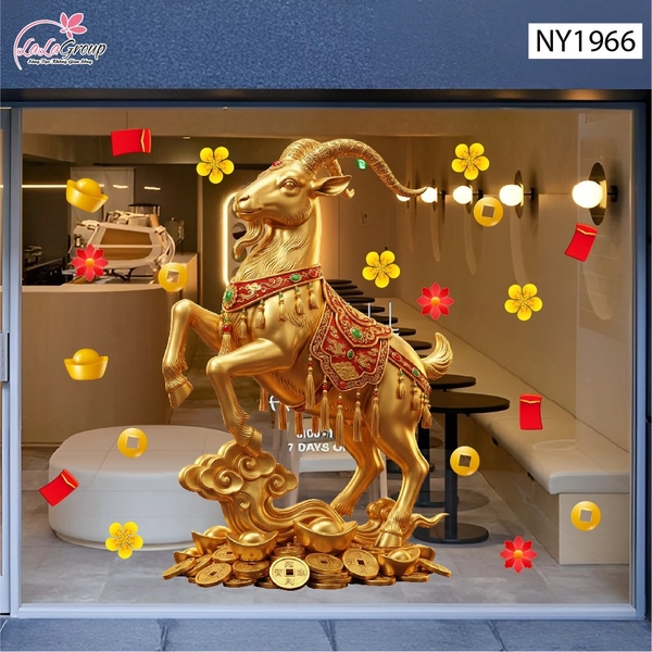 Decal Trang Trí Tết Đinh Mùi 2027 Và Đào Đỏ Phú Quý
