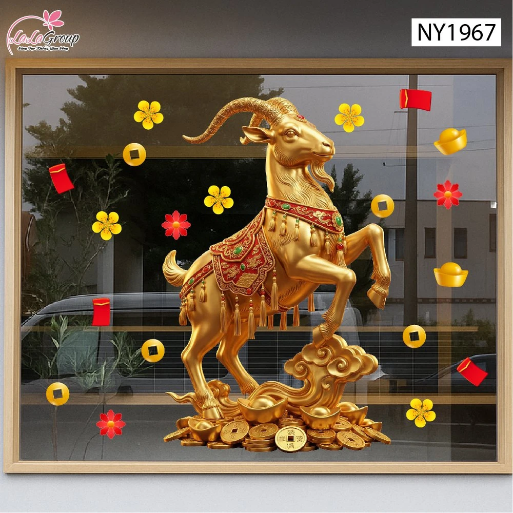 Decal Trang Trí Tết ĐInh Mùi 2027 Và Mai Vàng Tài Lộc