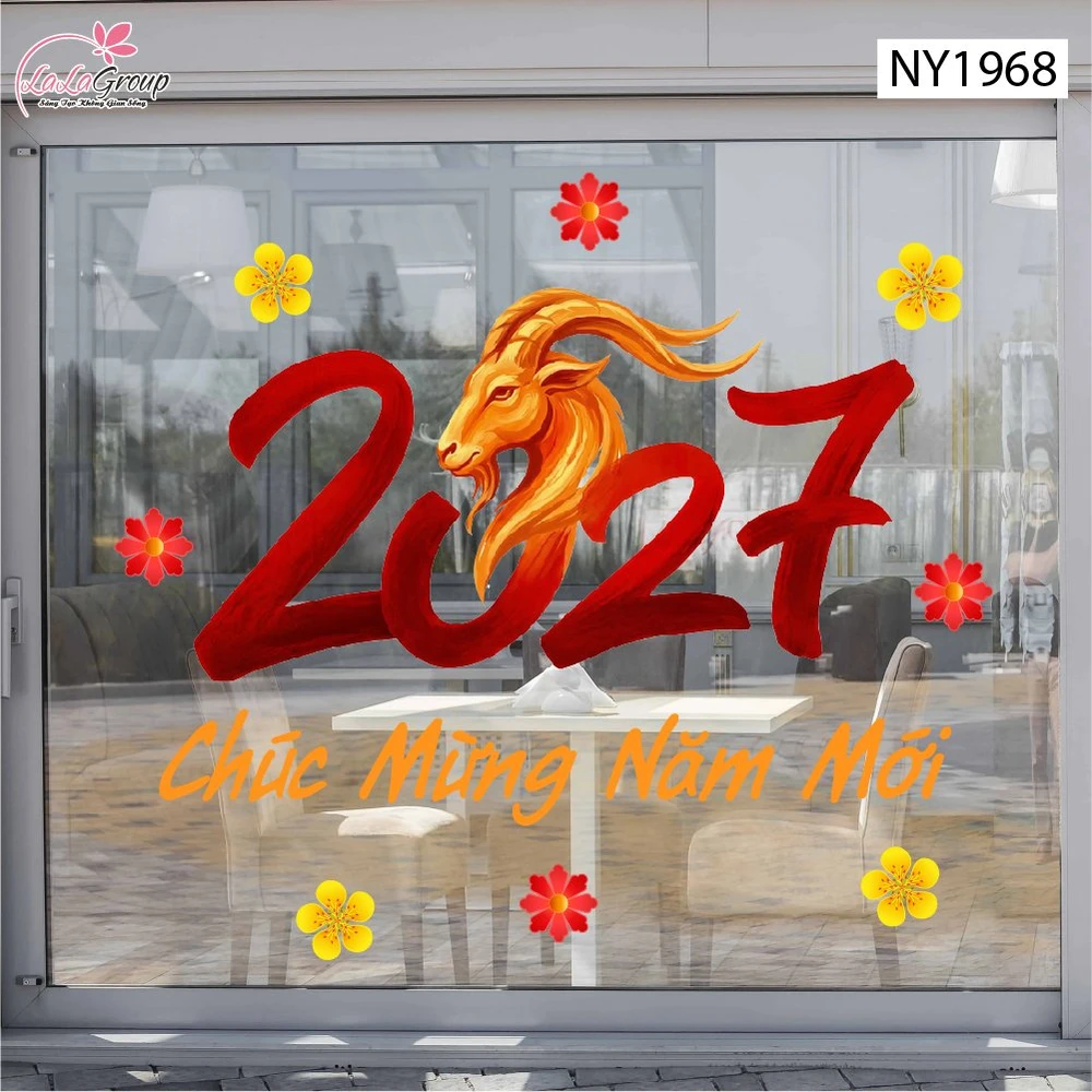 Decal Trang Trí Tết Đinh Mùi Chúc Mừng Năm Mới Phú Quý Đoàn Viên