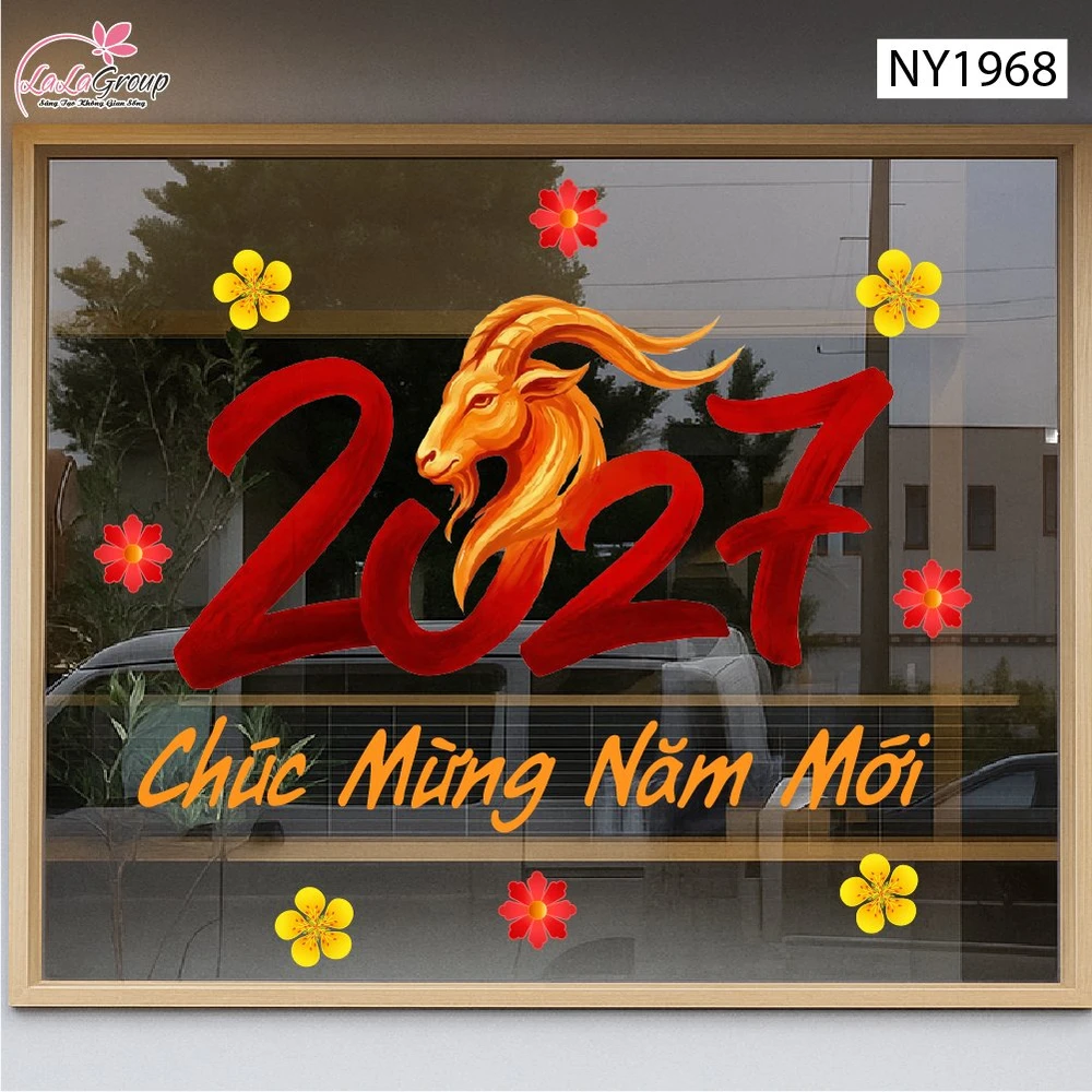Decal Trang Trí Tết Đinh Mùi Chúc Mừng Năm Mới Phú Quý Đoàn Viên