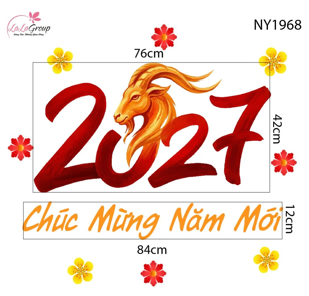Decal Trang Trí Tết Đinh Mùi Chúc Mừng Năm Mới Phú Quý Đoàn Viên