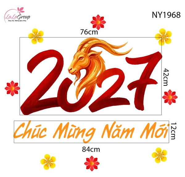 Decal Trang Trí Tết Đinh Mùi Chúc Mừng Năm Mới Phú Quý Đoàn Viên