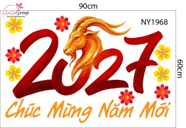 Decal Trang Trí Tết Đinh Mùi Chúc Mừng Năm Mới Phú Quý Đoàn Viên