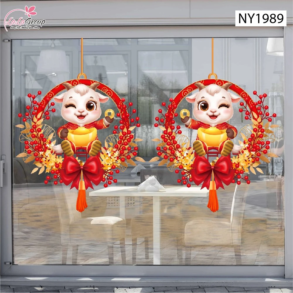 Decal Dán Kính Trang Trí Tết 2027 Đinh Mùi Song Dê Tài Lộc