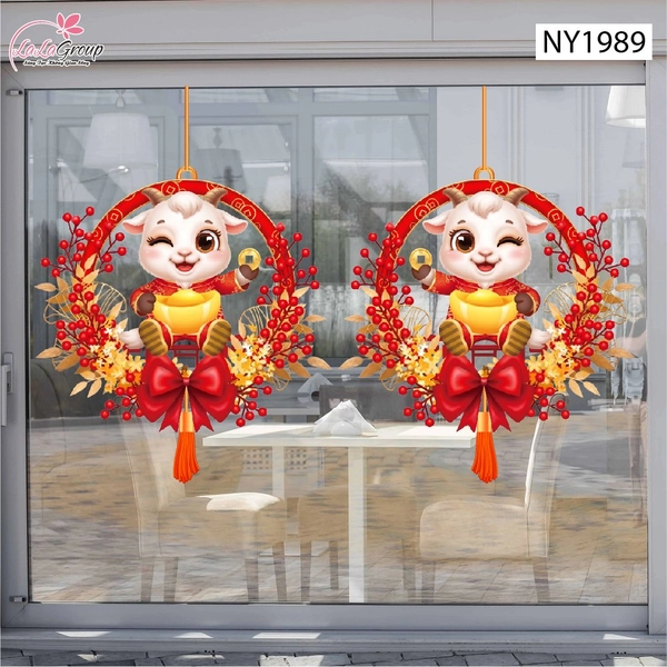 Decal Dán Kính Trang Trí Tết 2027 Đinh Mùi Song Dê Tài Lộc