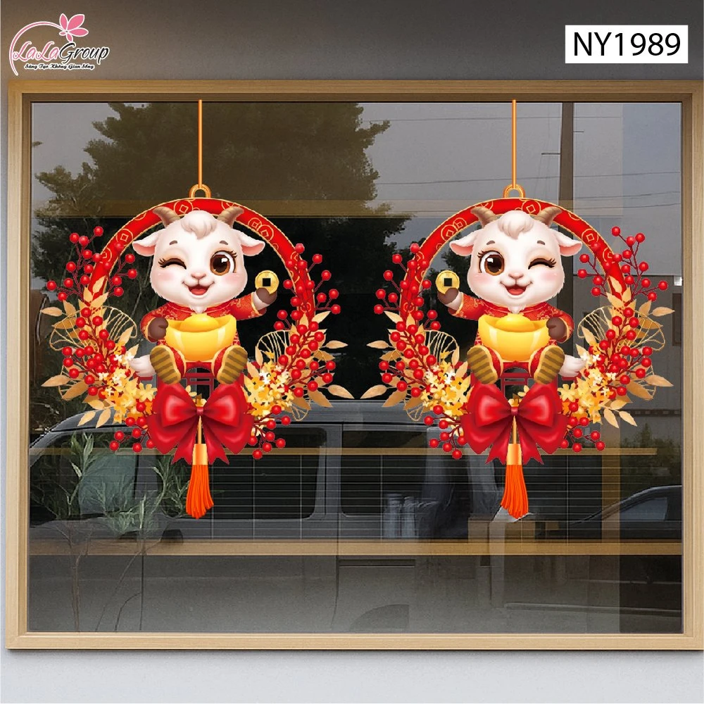Decal Dán Kính Trang Trí Tết 2027 Đinh Mùi Song Dê Tài Lộc