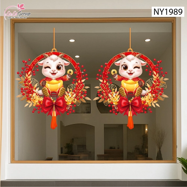 Decal Dán Kính Trang Trí Tết 2027 Đinh Mùi Song Dê Tài Lộc