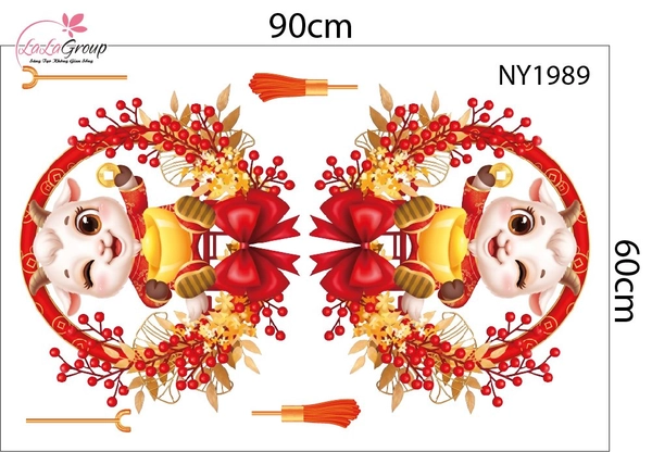 Decal Dán Kính Trang Trí Tết 2027 Đinh Mùi Song Dê Tài Lộc