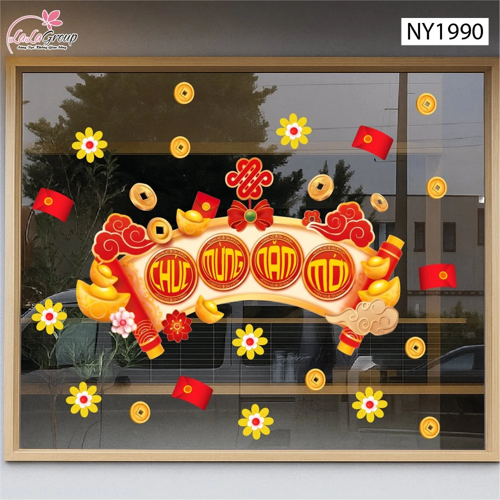 Decal Dán Kính Trang Trí Tết Chúc Mừng Năm Mới Vạn Sự Cát Tường