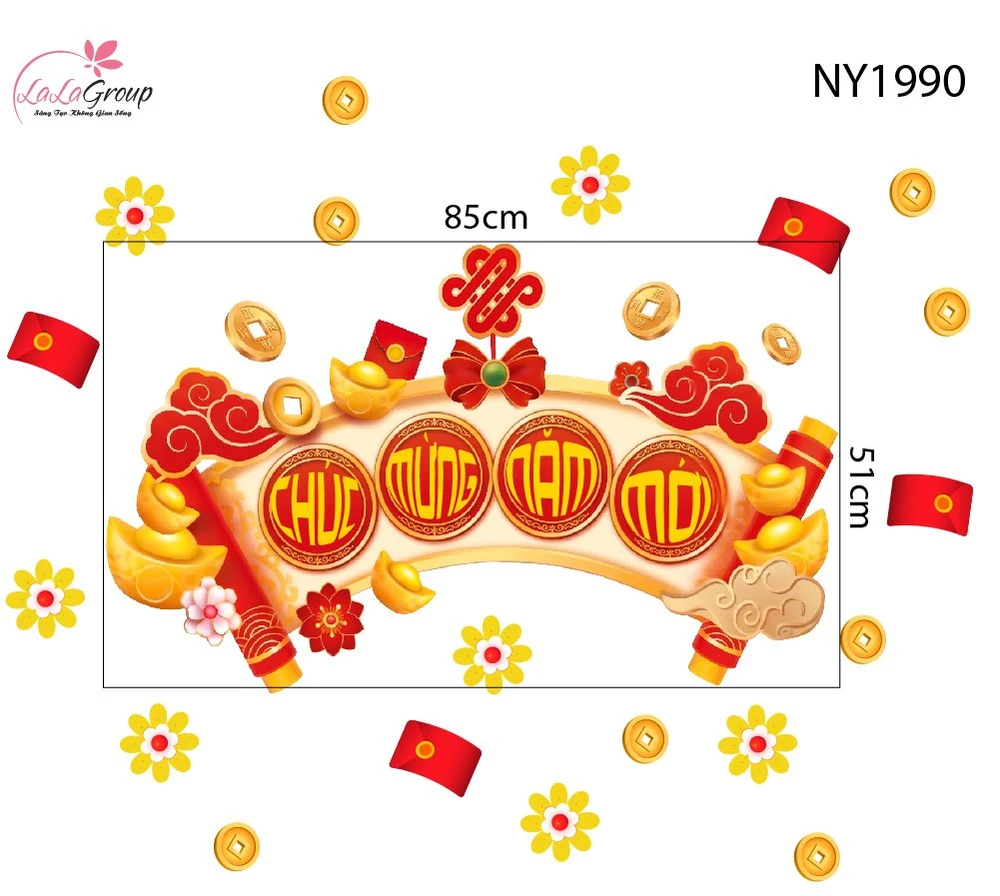 Decal Dán Kính Trang Trí Tết Chúc Mừng Năm Mới Vạn Sự Cát Tường