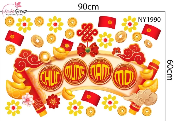 Decal Dán Kính Trang Trí Tết Chúc Mừng Năm Mới Vạn Sự Cát Tường