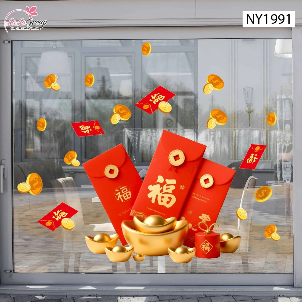 Decal Trang Trí Tết Bao Lì Xì Đỏ Phú Quý An Khang