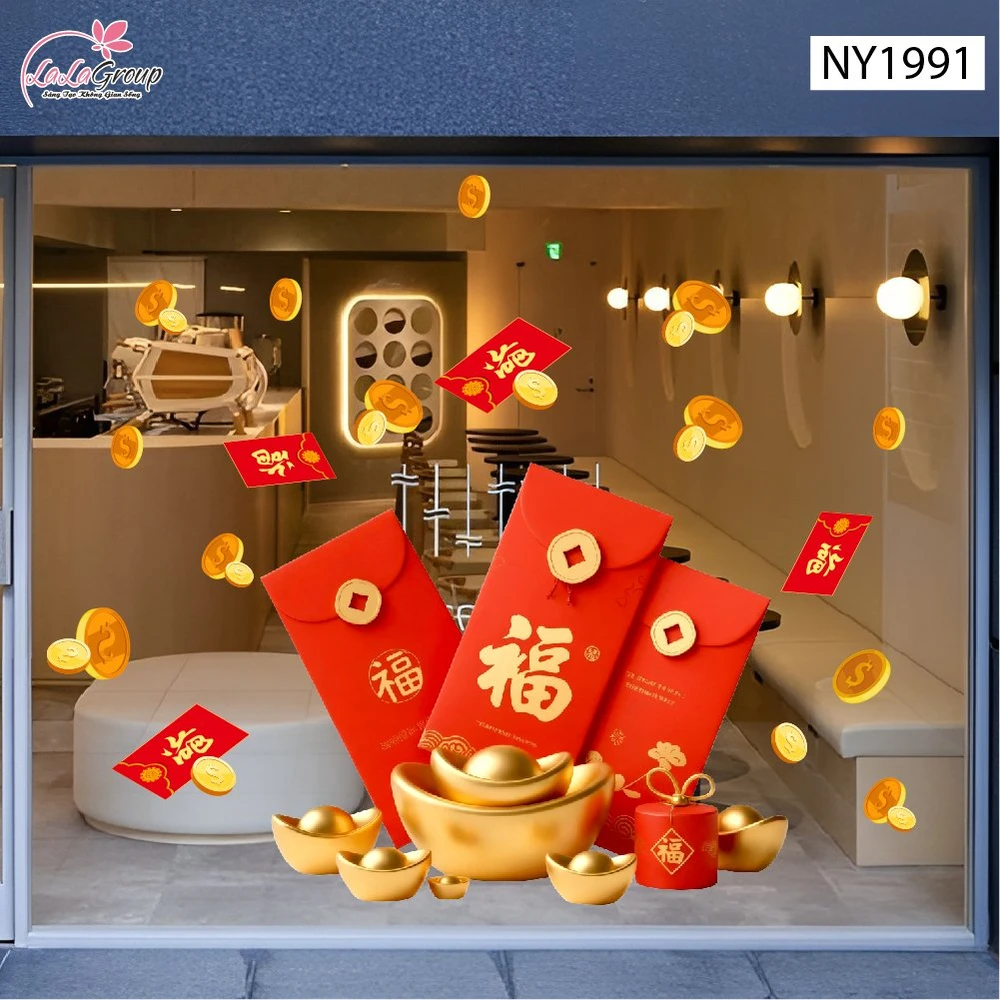 Decal Trang Trí Tết Bao Lì Xì Đỏ Phú Quý An Khang