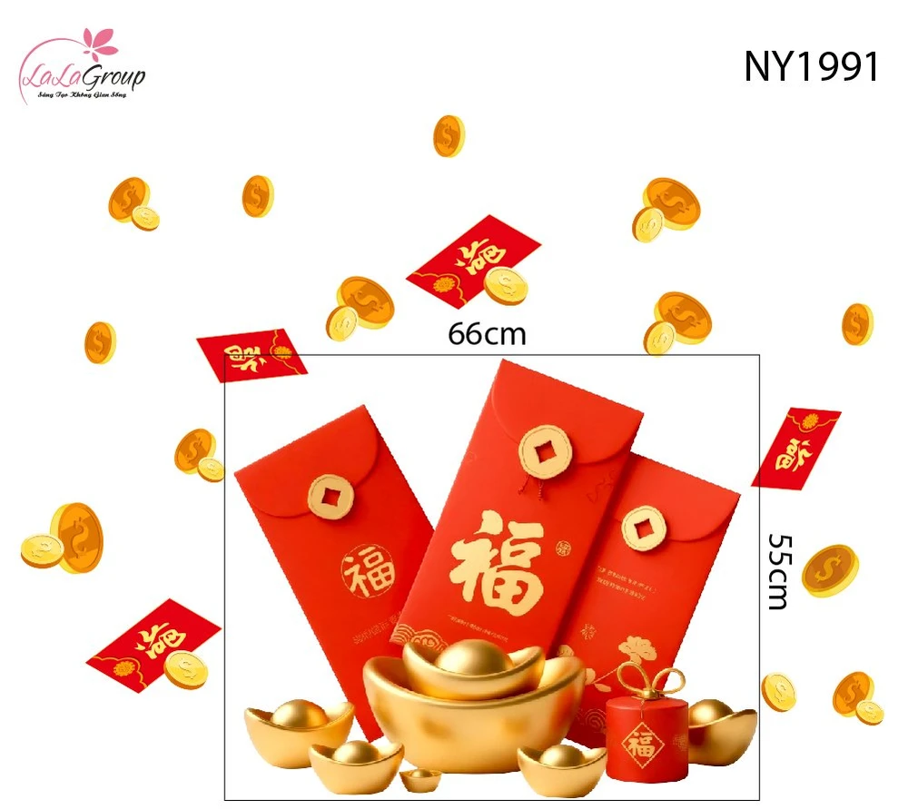 Decal Trang Trí Tết Bao Lì Xì Đỏ Phú Quý An Khang