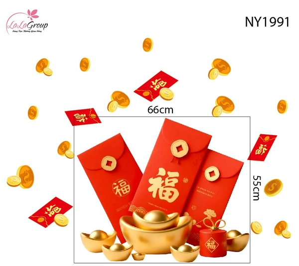 Decal Trang Trí Tết Bao Lì Xì Đỏ Phú Quý An Khang