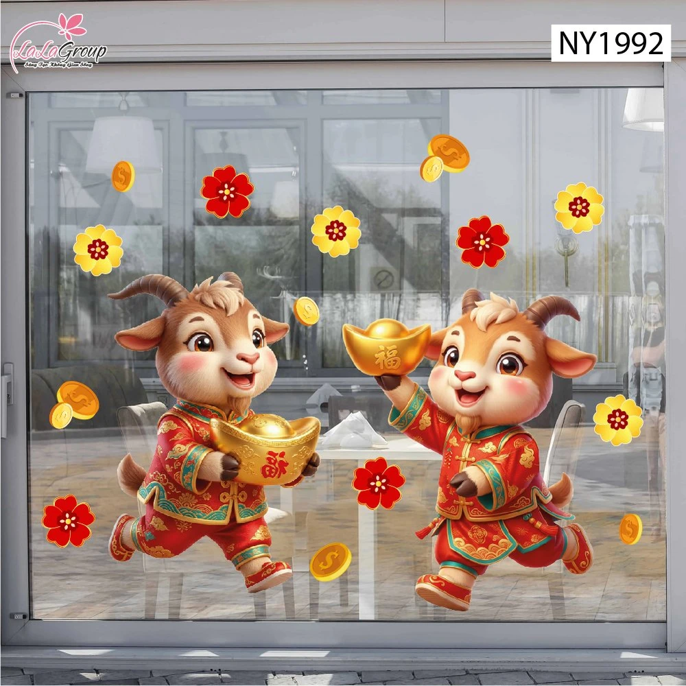 Decal Trang Trí Tết 2027 Song Dê Đón Lộc Vạn Phúc