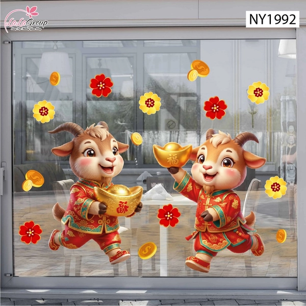 Decal Trang Trí Tết 2027 Song Dê Đón Lộc Vạn Phúc