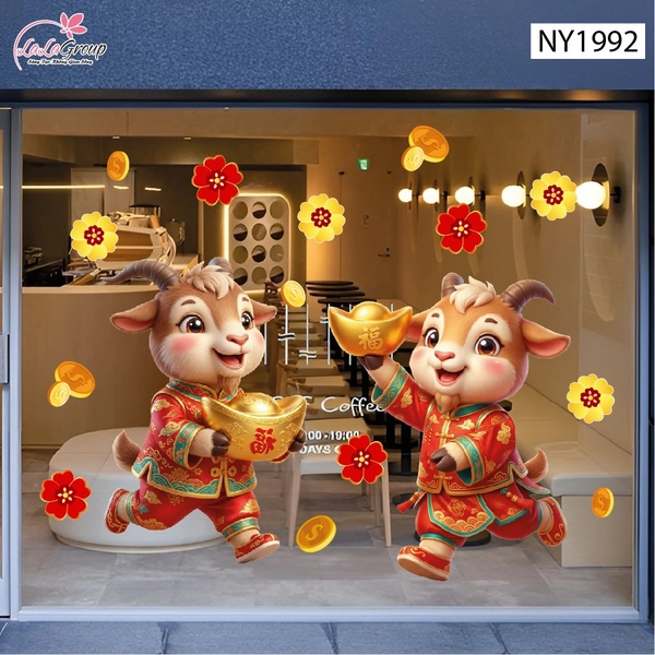 Decal Trang Trí Tết 2027 Song Dê Đón Lộc Vạn Phúc