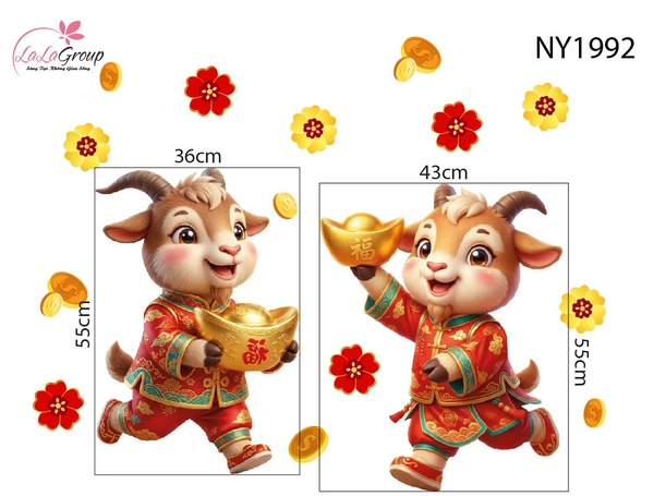 Decal Trang Trí Tết 2027 Song Dê Đón Lộc Vạn Phúc
