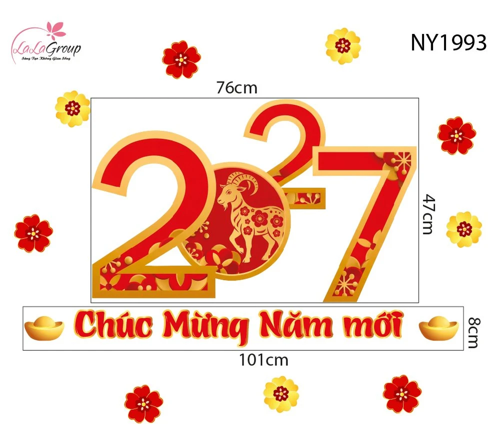 Decal Trang Trí Tết 2027 Chúc Mừng Năm Mới Phát Tài Phát Lộc