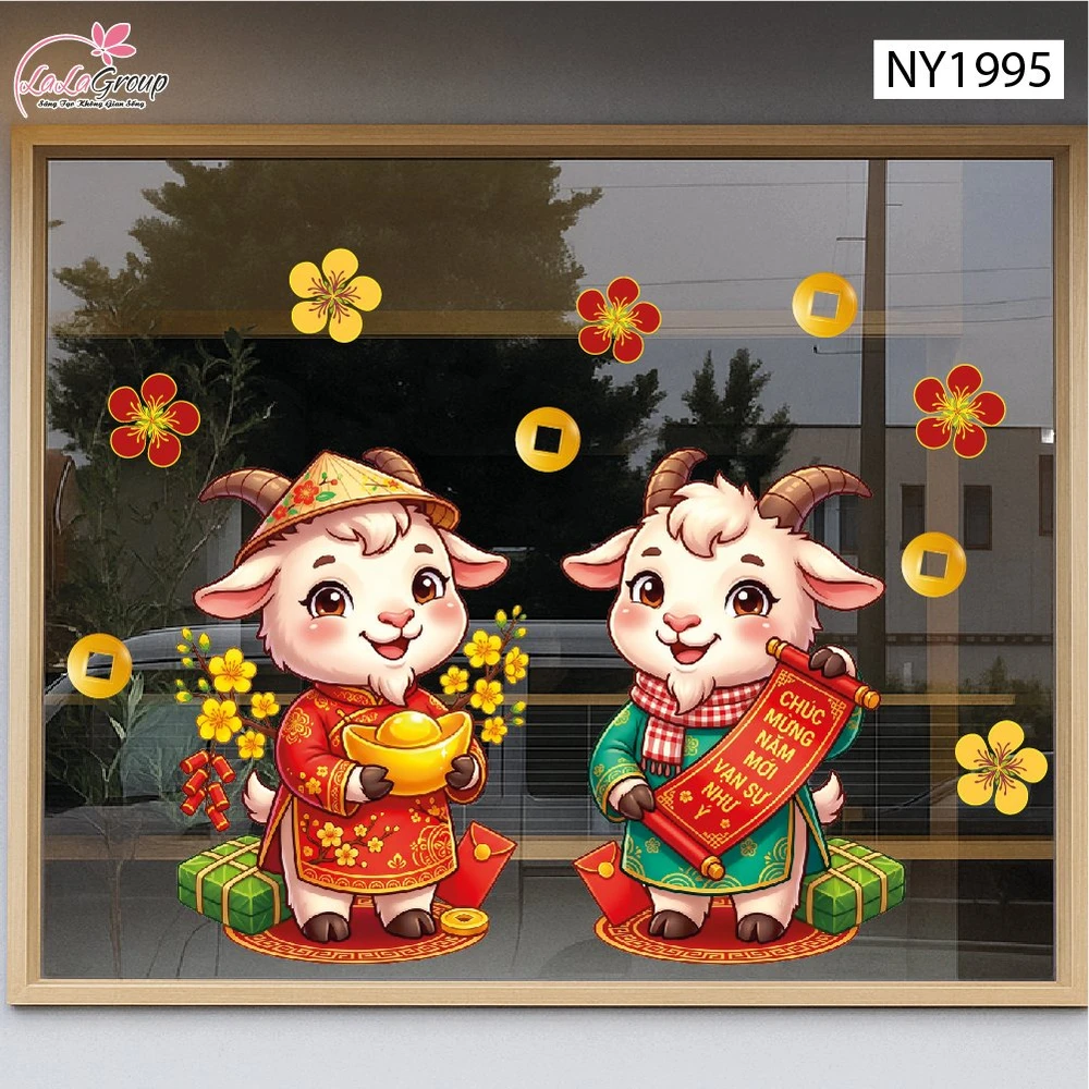 Decal Trang Trí Tết 2027 Đôi Dê An Khang Phát Lộc