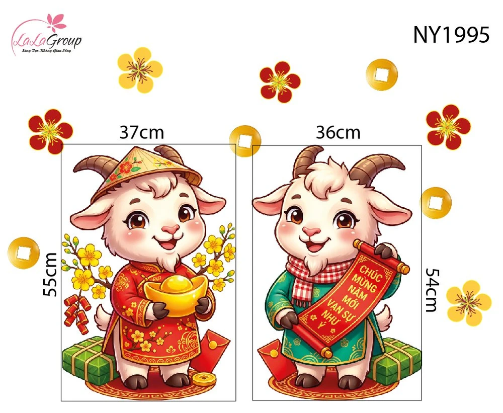 Decal Trang Trí Tết 2027 Đôi Dê An Khang Phát Lộc