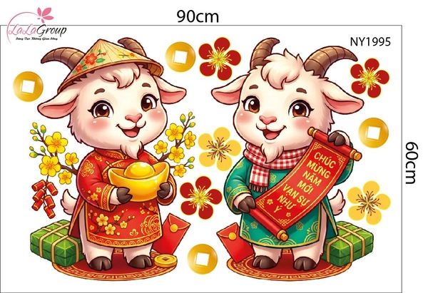 Decal Trang Trí Tết 2027 Đôi Dê An Khang Phát Lộc