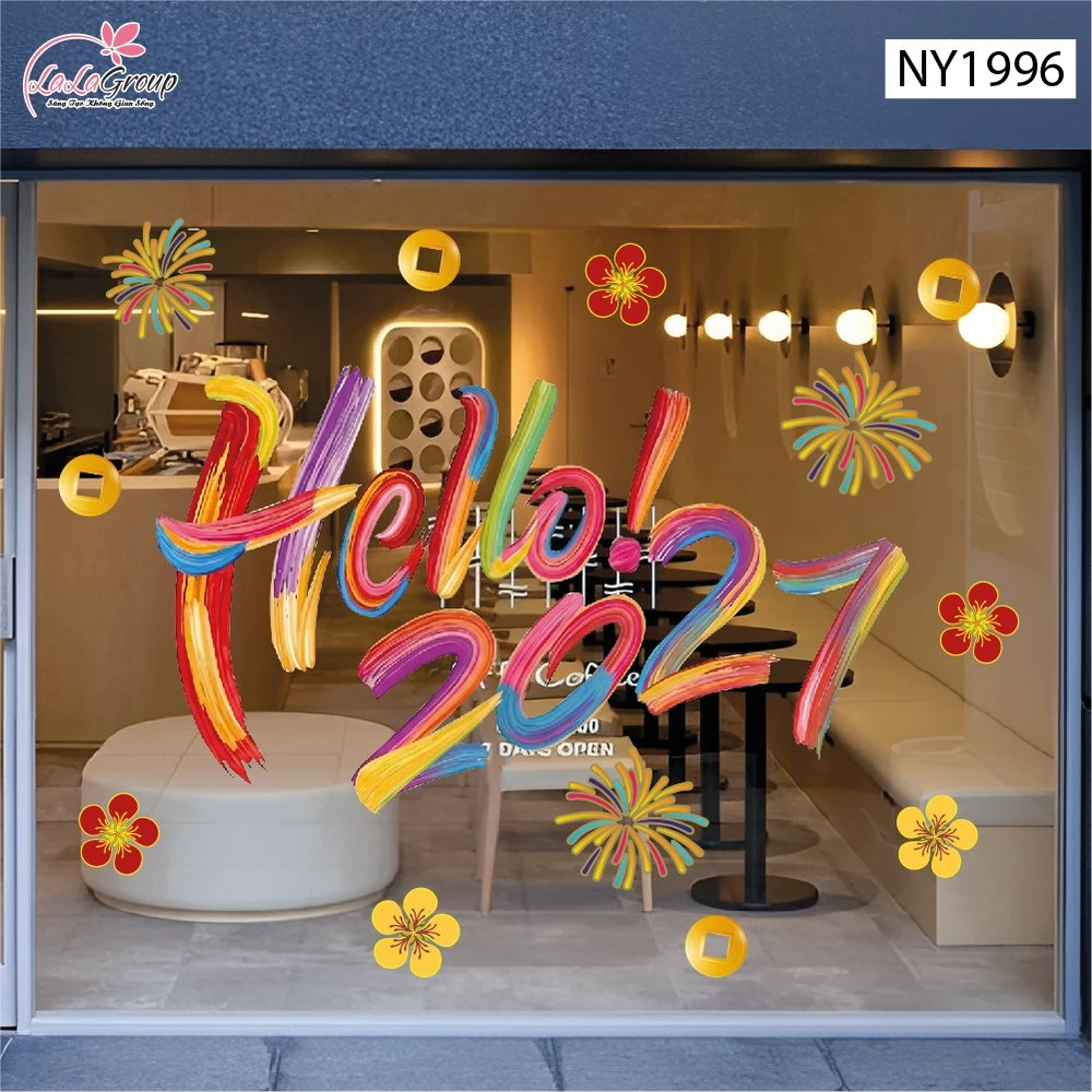 Decal Trang Trí Tết Hello 2027 Rực Rỡ Tân Xuân