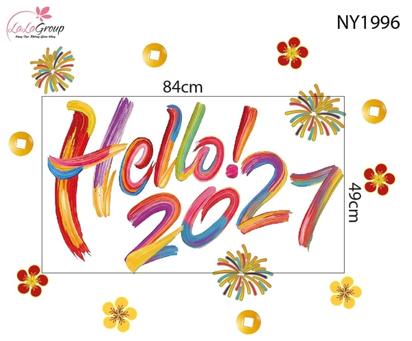 Decal Trang Trí Tết Hello 2027 Rực Rỡ Tân Xuân