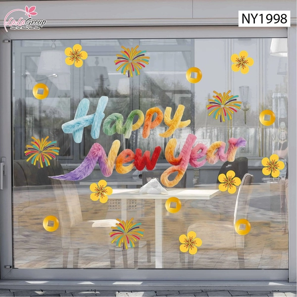 Decal Dán Kính Trang Trí Tết Happy New Year Khai Xuân Phát Tài