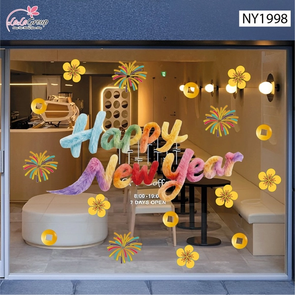Decal Dán Kính Trang Trí Tết Happy New Year Khai Xuân Phát Tài