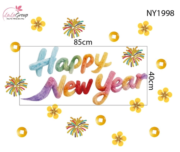 Decal Dán Kính Trang Trí Tết Happy New Year Khai Xuân Phát Tài