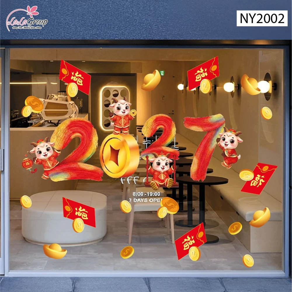 Decal Trang Trí Tết Dê Vàng Vui Xuân Và Lì Xì Đỏ Rước Lộc Đầu Năm