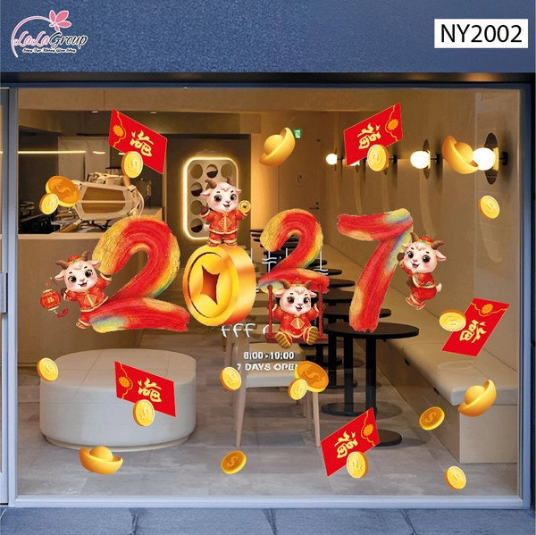 Decal Trang Trí Tết Dê Vàng Vui Xuân Và Lì Xì Đỏ Rước Lộc Đầu Năm
