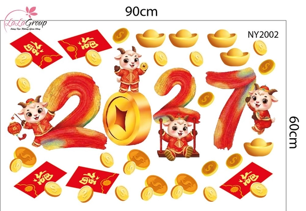 Decal Trang Trí Tết Dê Vàng Vui Xuân Và Lì Xì Đỏ Rước Lộc Đầu Năm